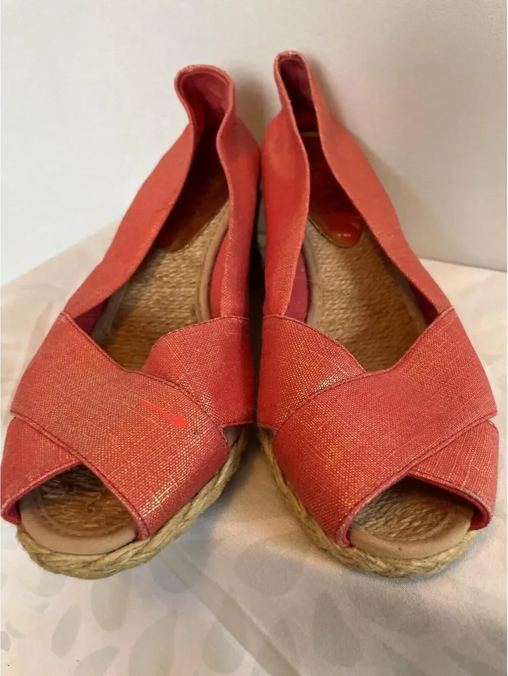Lauren Ralph Lauren Coral Gold Metallic Espadrille Wedges Size 7